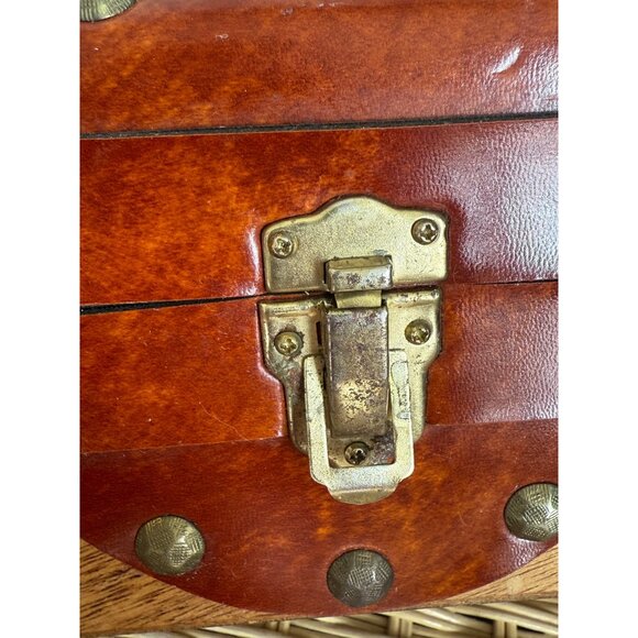 Vintage 50's Mr R Wood Leather Box Purse Treasure Chest - Picture 6 of 16